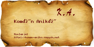 Komán Anikó névjegykártya